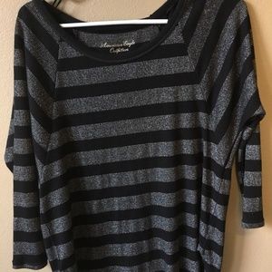 American Eagle Women's Black & Silver Gray Striped